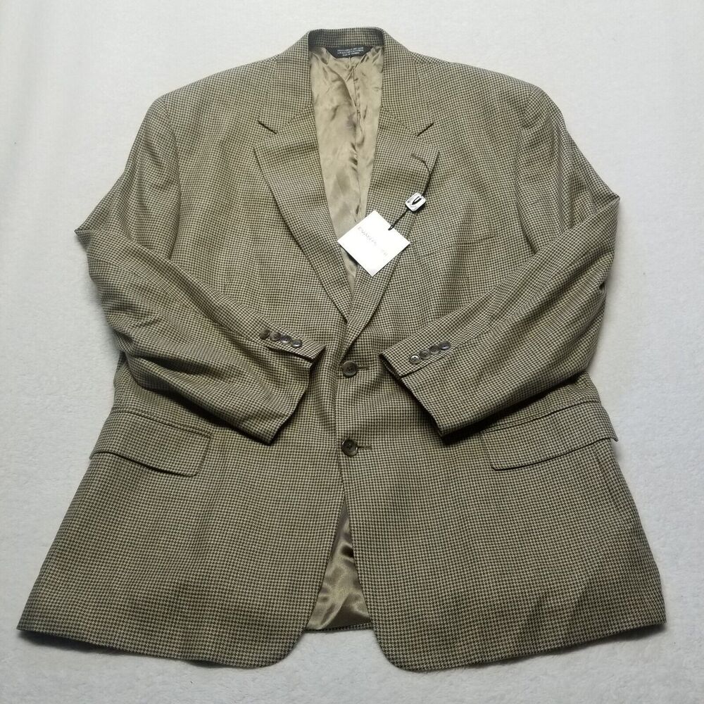 Evan-Picone 48R Sport Coat Silk Wool 2 Button Jacket Houndstooth Brown NEW